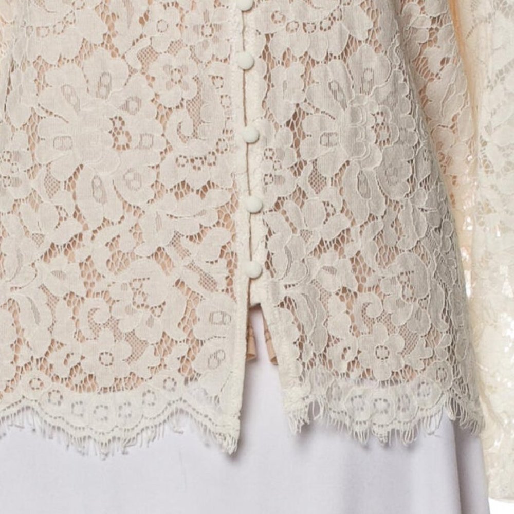 RACHEL ZOE Lined Lace Button Front Blouse | Large - Picture 4 of 8